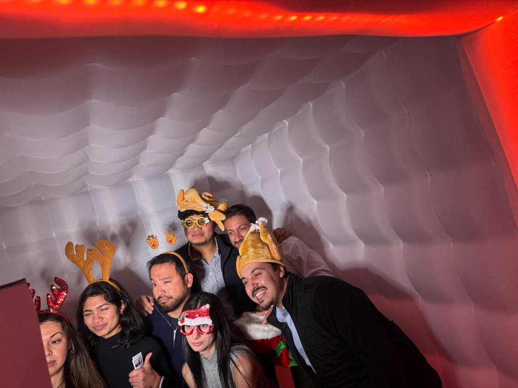 Guests inside inflatable booth